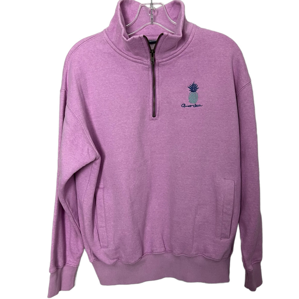 Quiet Storm Surf Shop Pullover Sweatshirt Pink 1/4 Zip Long Sleeve Women’s XS